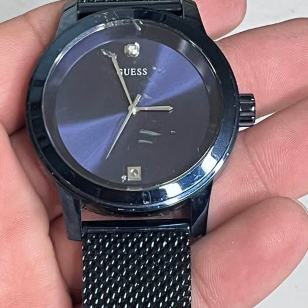 Guess Iconic Diamond Blue Dial Mesh Band Mens Watch U0297G2